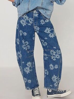 Blue Floral Print wide-Leg Jeans
